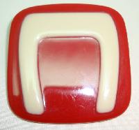 1970s Unique and Contemporary Large Red and Cream Lucite Square Brooch