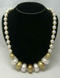 Vintage 50s Chunky Gold White Faux Pearl Bead Necklace