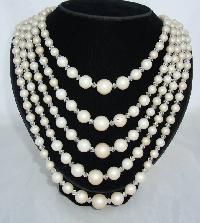 Vintage 50s Stunning Classy 5 Row White Faux Pearl Bead Necklace