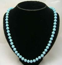 1950s Turquoise Blue Glass Bead Hand Knotted Necklace