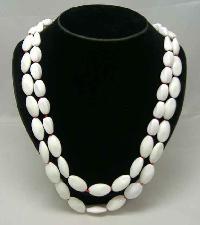 1950s 2 Row Winter White & Red Glass Bead Necklace WOW