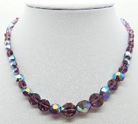 Vintage 50s Signed Exquisite Purple AB Crystal Glass Bead Necklace Diamante Clasp 