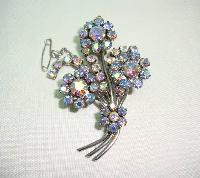 Vintage 1950s Aurora Borealis Rhinestone Diamante Flower Spray Brooch 