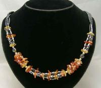 Vintage 1980s Classy  3 Row Carnelian & Hematite Gold Bead Necklace 