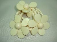 Fab Wide 4 Row Cream Bead Large Articulated Flowers Stretch Bracelet 