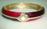 Vintage 80s Deep Pink and Purple Enamel Stripe Goldtone Hinged Bangle