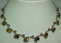 1950s Fancy Silver Filigree Link Tigers Eye Necklace 