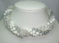Vintage 50s 6 Row White Grey Clear Lucite Bead Necklace