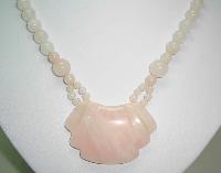 Pretty Real Rose Pink Quartz Smooth Bead Long Necklace Large Pendant