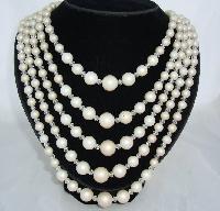 Vintage 50s Stunning Classy 5 Row White Faux Pearl Bead Necklace