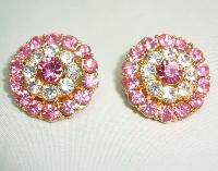 Vintage 50s Fab Pink Diamante Flower Clip On Earrings