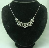 Vintage 50s Sparkling Diamante Paste Flower Drop Necklace on Chain Pretty