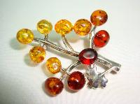 Beautiful Sterling Silver Two Tone Amber Bunch of Grapes Brooch