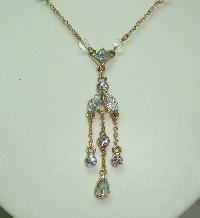 Pretty Crystal and Diamante Edwardian Style Tassel Drop Gold Necklace
