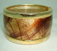 Vintage 80s Wide Gold & Amber Leather Goldtone Cuff Clamper Bangle