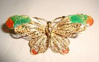 Vintage 80s Enamel Real Silver Vermeil Gold Butterfly Filigree Brooch