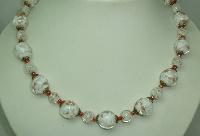 Vintage 30s Venetian Sommerso White and Gold Art Glass Bead Necklace 
