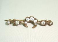 Antique Victorian Pretty Paste Crescent Moon Gold Bar Brooch