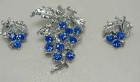 1950s Blue Diamante Floral Silver Brooch & Earrings Set