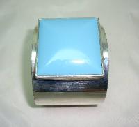 Contemporary Wide Turquoise Lucite Set Silvertone Cuff Bangle Stunning