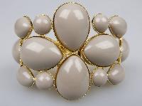 Fabulous Wide Chunky Grey Clamper Cuff Goldtone Hinged Bangle Bracelet