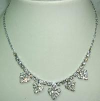 Vintage 50s Sparkling Diamante Flower Drop Necklace 