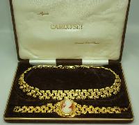 1960s Signed Majestic 22ct Gold Plate Necklace and Cameo Bracelet Set 