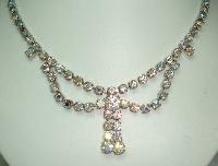 Vintage 50s Amazing AB Diamante Rhinestone Bow Tassel Drop Necklace