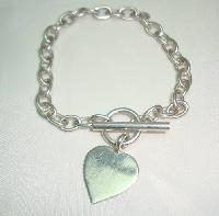 Fabulous Heavy Sterling Silver Heart Tag Charm Toggle Bracelet