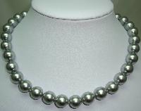 1980s Quality Grey Faux Pearl Glass Bead Necklace Fab Diamante Clasp!