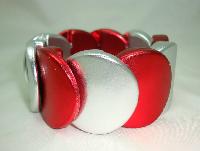 Eye Catching Wide Metallic Red and Silver Circle Stretch Bracelet Fab!