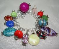 Fabulous One Off Design Multicoloured Glass and Lucite Charm Bracelet