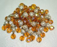 Vintage 50s Citrine Glass Bead & Silver Tassel Cascade Brooch