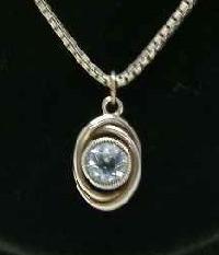 1970s Quality Real Silver Blue Topaz Pendant & Chain