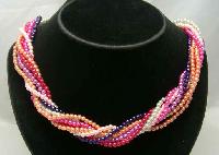 1950s 8 Row Faux Pearl Harlequin Twist Bead Necklace