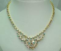 1950s Sparkling AB Diamante Gold Cascade Drop Necklace