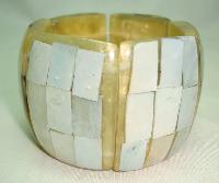 Vintage 50s Fab Wide Chunky Lucite Mother of Pearl Panel Bracelet 