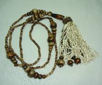 Vintage Art Deco Brown Amber Glass Bead FlapperTassel Sautoir Necklace