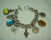 1950s Unique and Fabulous Chunky Glass and Goldtone Charm Bracelet 