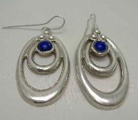 Vintage 70s Fabulous Heavy Oval Sterling Silver Lapis Lazuli Earrings