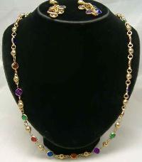 Vintage 60s Harlequin Diamante Gold Necklace & Earrings Set Fab