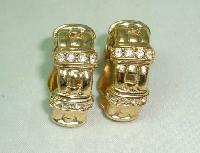 Vintage 80s Half Hoop Diamante Gold Chain Link Design Clip On Earrings