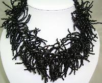 Designer Wide Black Glass Seed Bead Collar Necklace Statement Piece!