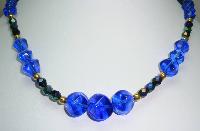 Vintage 50s Blue Glass and AB Peacock Sparkle Glass Bead Necklace
