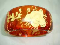 1950s Style Chunky Clear Amber  Lucite Reverse Carved Flower Bangle