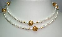 Beautiful Real Freshwater Pearl Bead Necklace with Gold Filigree Beads