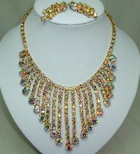 Vintage 50s Amazing AB Diamante Festoon Bib Drop Necklace and Earrings
