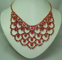 1950s Fabulous Pink Diamante Festoon Cascade Necklace Statement Piece!