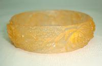 Vintage 30s Pretty Carved Flowers Celluloid Plastic Pale Orange Bangle