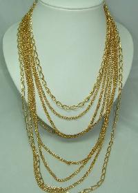Vintage 50s Signed Century Fab 8 Row Gold Graduating Chain Necklace 